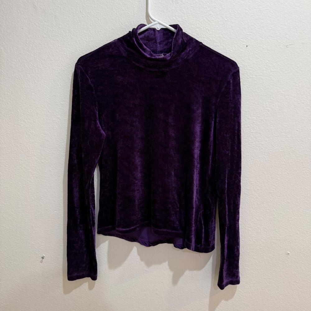 Gap Womens Vintage Purple Velvet Mock Neck Long Sleeve Top Medium Made in USA